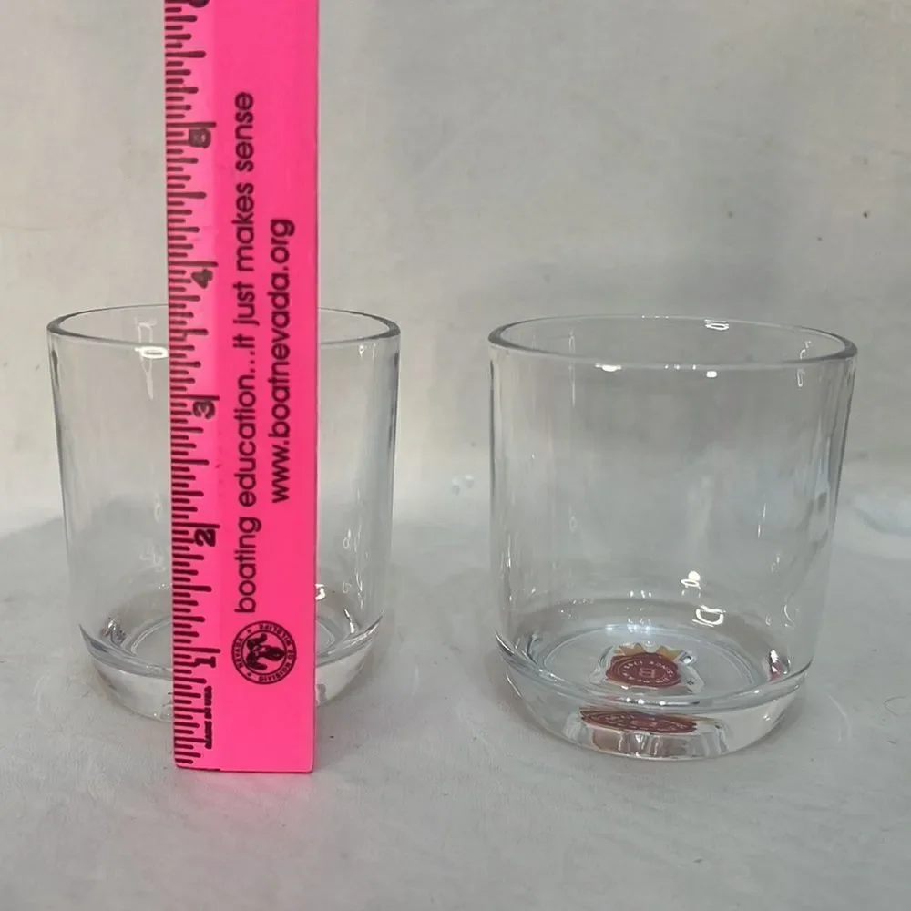 Jim Beam Rocks Glasses 8 Oz Each 3 1/2 In Tall 3 In Round Set 2 Red Gold Logo